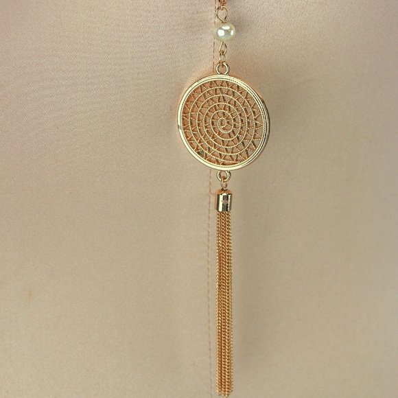LC Lauren Conrad 32-35" Long Copper-Tone Dream Catcher Tassel Necklace Pearl - Picture 2 of 4